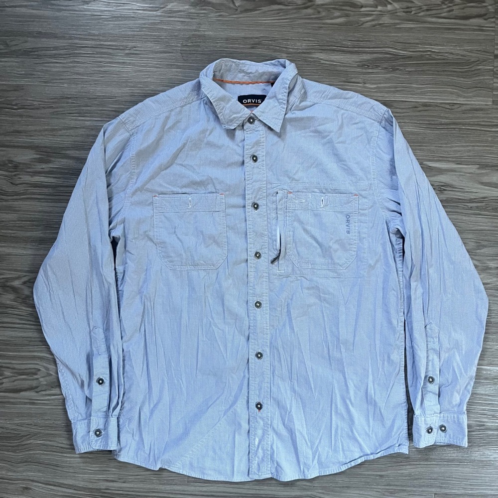 Orvis Mens Blue Gingham Active Fit Long Sleeve Button Down Shirt 2XRK Size M